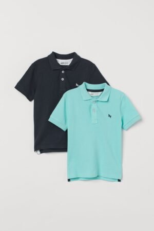 2 Pack Cotton Polo Shirts (Navy blue/Turquoise)
