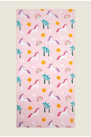 Pink Unicorn Printed Beach Towel
