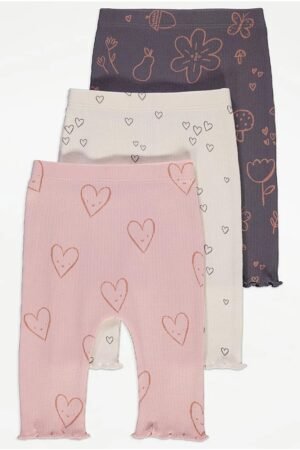 Heart Ribbed Leggings 3 Pack