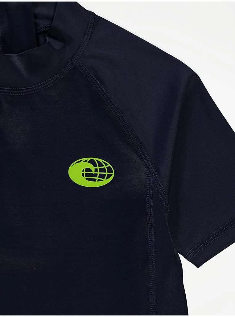 Navy Wave Badge Short Sleeve Swim Rash Vest - Image 3
