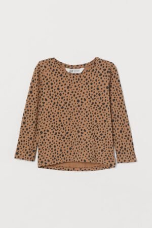 Printed Jersey Top (Dark beige/Leopard print)