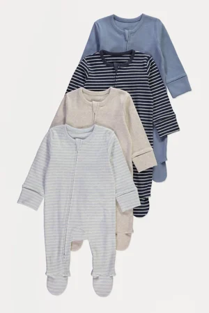 Blue Striped Zip Sleepsuits 4 Pack