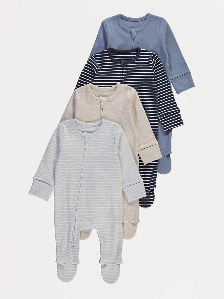 Blue Striped Zip Sleepsuits 4 Pack