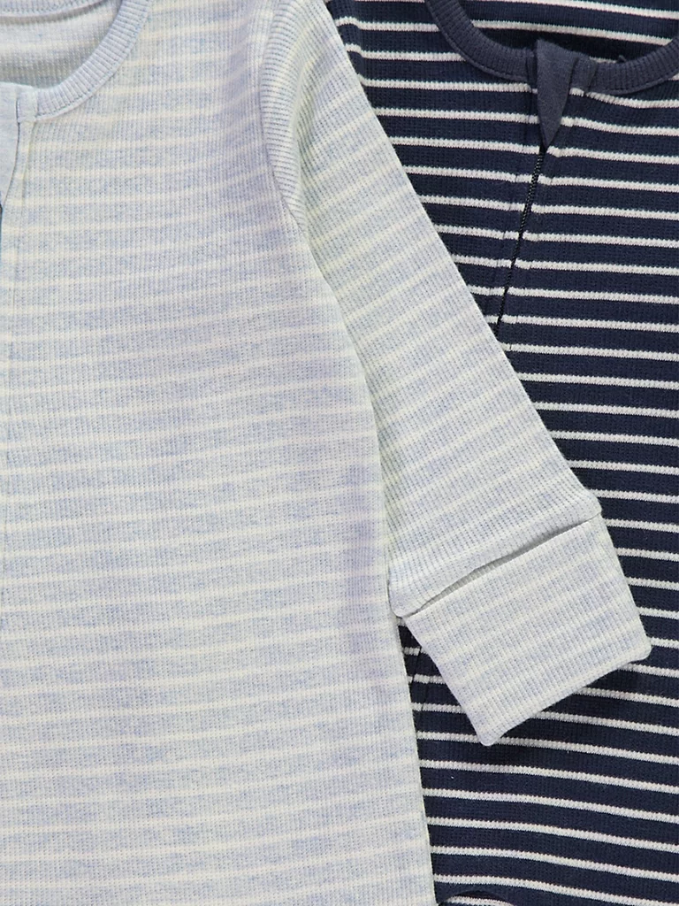 Blue Striped Zip Sleepsuits 4 Pack - Image 2