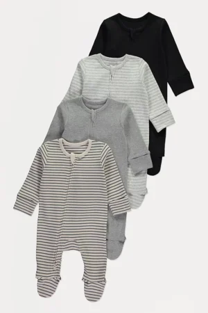 Striped Zip Sleepsuits 4 Pack