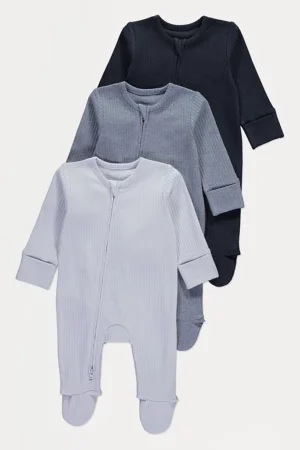 Ribbed Zip Sleepsuits 3 Pack