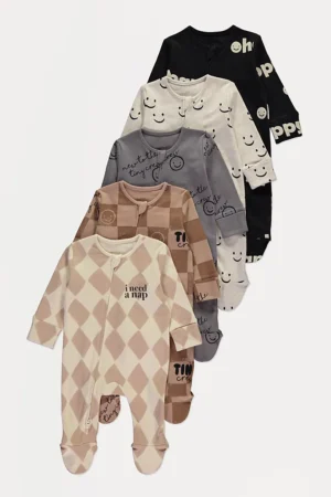 Smiles Zip Sleepsuits 5 Pack