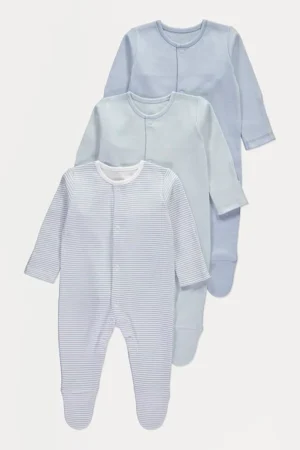 Blue Sleeve Sleepsuits 3 Pack
