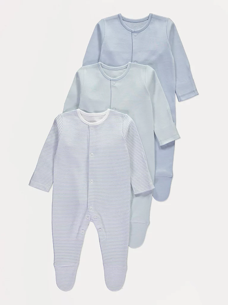 Blue Sleeve Sleepsuits 3 Pack