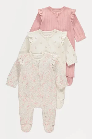 Floral Zip Sleepsuits 3 Pack
