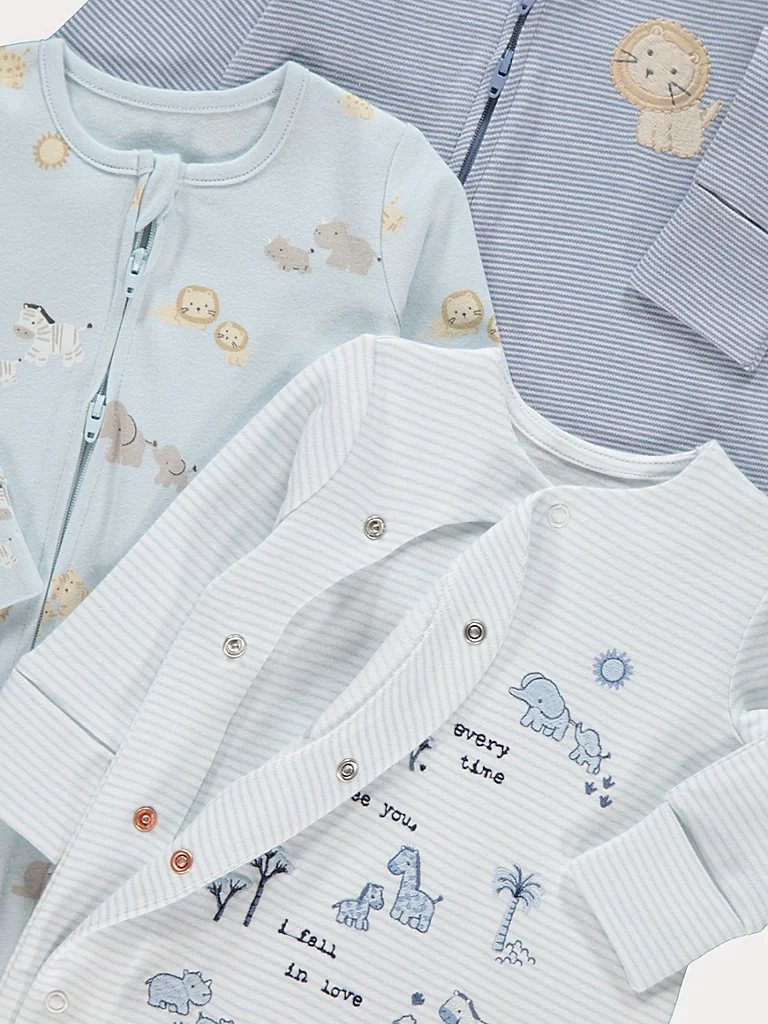 Blue Safari Animal Sleepsuits 3 Pack - Image 2